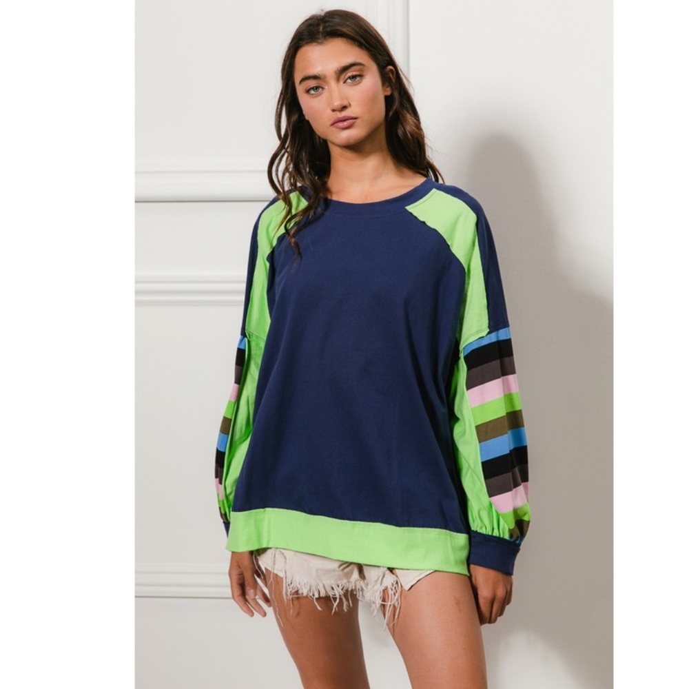 Bibi Navy Colorblock Sweatshirt Top